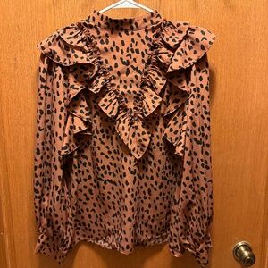 NWT Mock Neck Spotted Ruffle Blouse